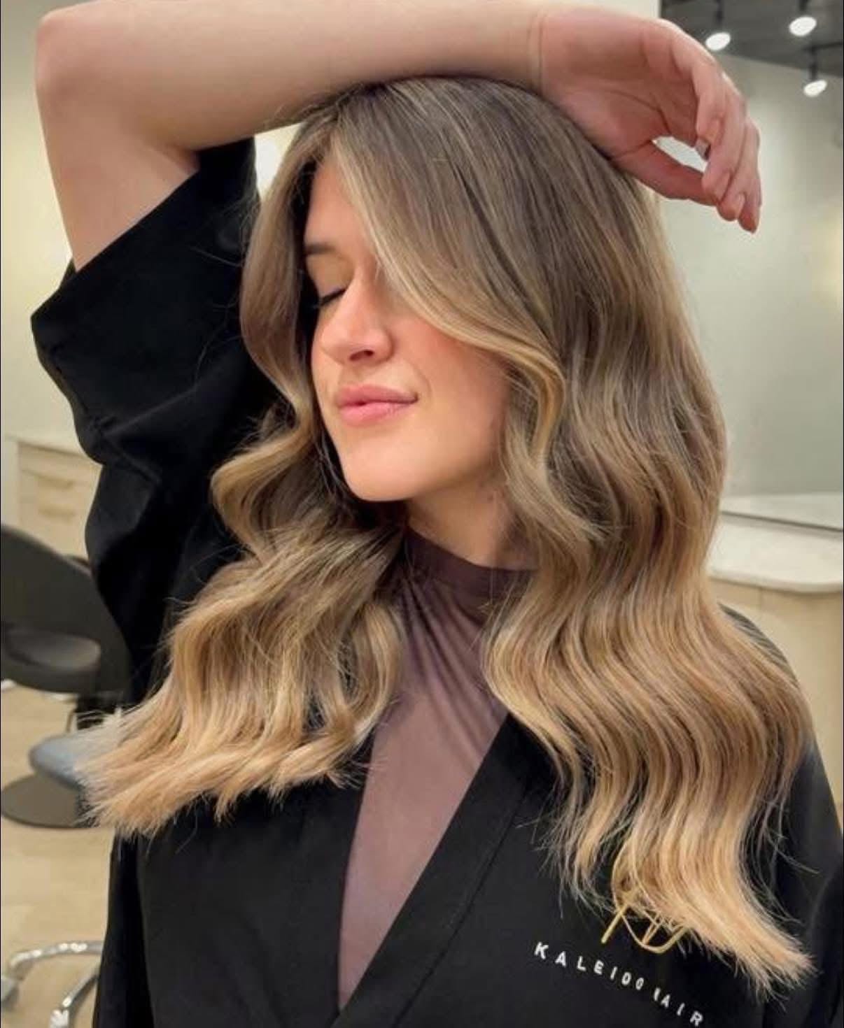 Lived-in balayage styled at Kaleido Hair